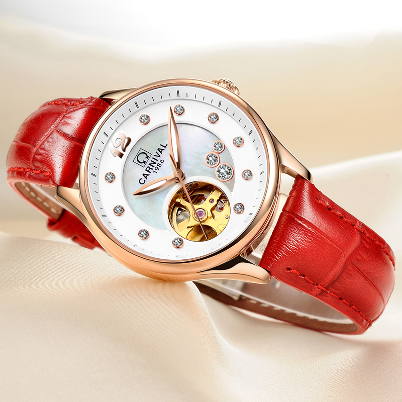 Skeleton Mechanical Watch - Switzerland CARNIVAL Luxury Women's Watch MIYOTA