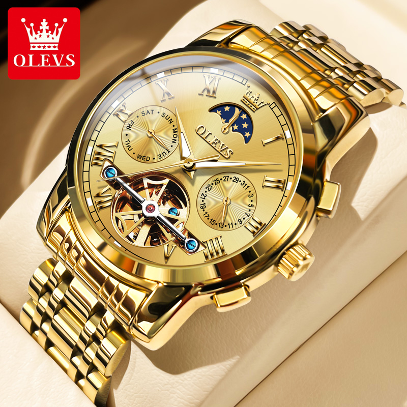 Leather Watch Strap - OLEVS 6617 Men's Classic Mechanical Watch