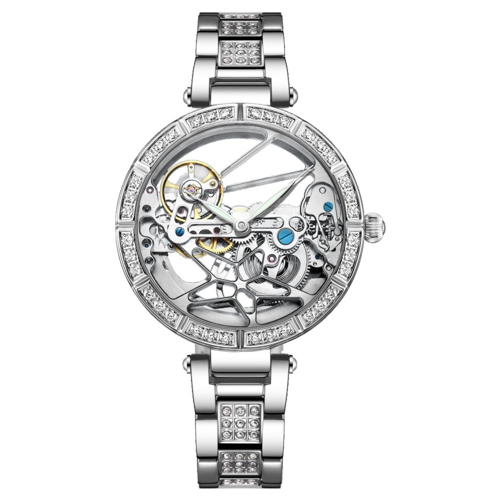 Skeleton Mechanical Watch - Luxury Skeleton Silver Dial Fashion Watches