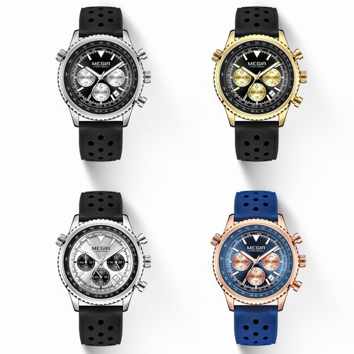 MEGIR Silver Black Quartz Watc - đánh giá và giá Leather Watch Strap