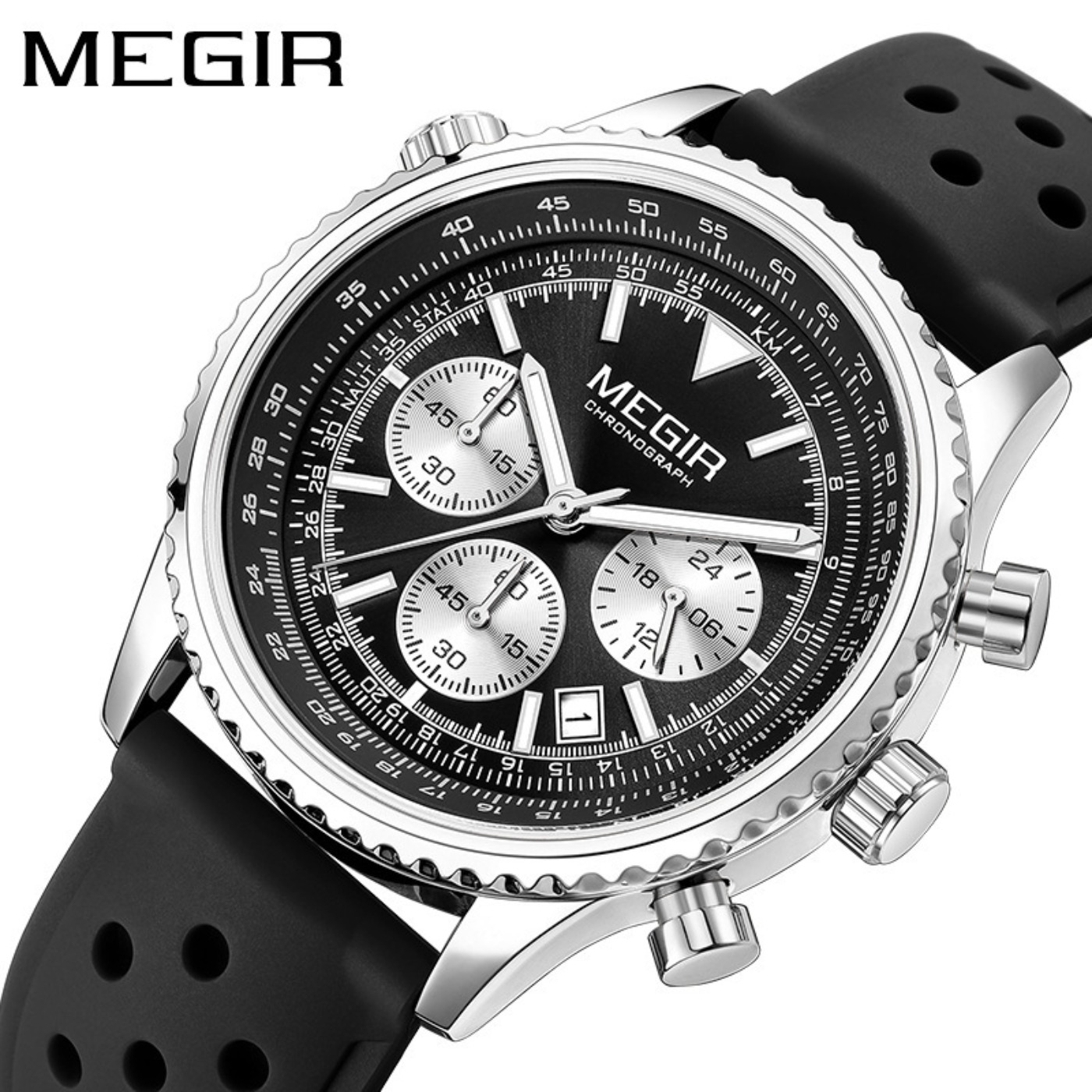 MEGIR Silver Black Quartz Watc - đánh giá và giá Leather Watch Strap