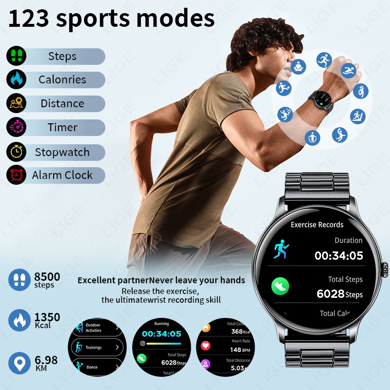 LIGE 2026 New Smart Watch Men  - đánh giá và giá Smartwatch Angelo Watches